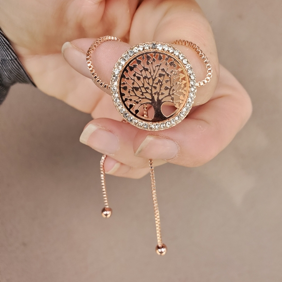 New Rhinestone Tree of Life Adjustable Rose Gold Bracelet. - Picture 2 of 10